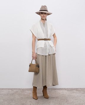Brunello Cucinelli Бежевое платье с леном MH126A5171