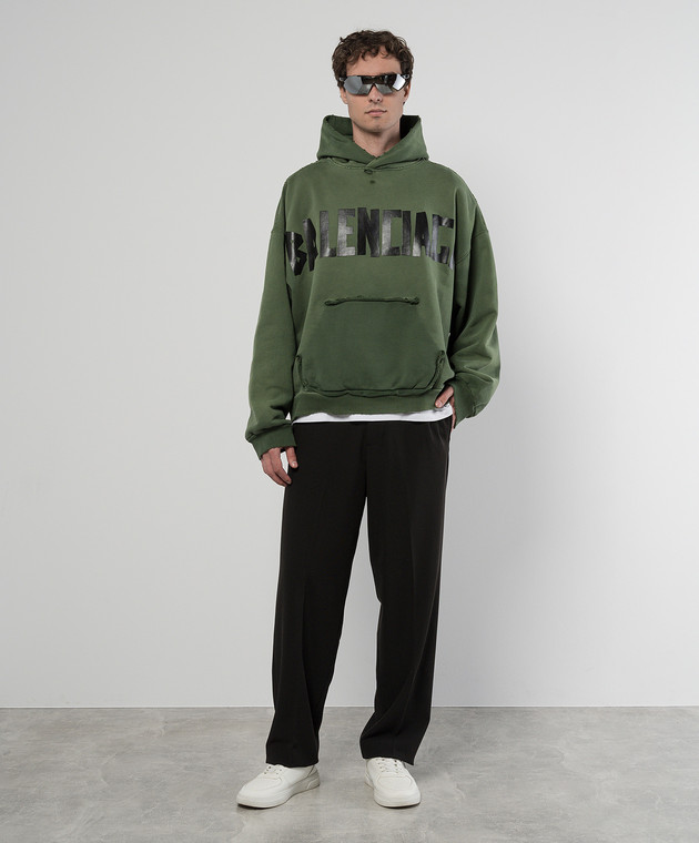 Balenciaga Зеленые худи с винтажным эффектом с логотипом Tape Type 744441TQVQ9 изображение 2