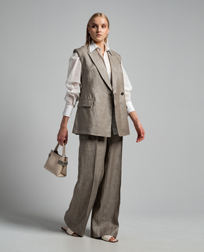 Brunello Cucinelli Бежевый жилет из льна с люрексом. MH5672006