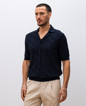 Dolce&Gabbana Синє поло із шовку в тканий візерунок GXZ56ZJBSLG