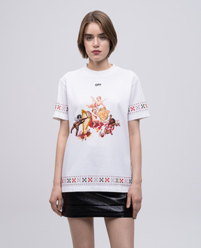 Off-White Біла футболка з вишивкою емблеми OMAA027S25JER002