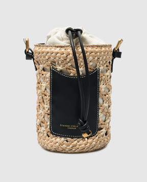Gianni Chiarini Чорна плетена сумка-кісет SAONA з логотипом BS10730STRAWPL