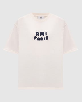 Ami Paris Бежевая футболка с нашивкой логотипа UTS075726w
