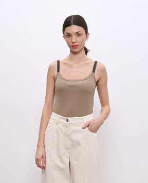 Brunello Cucinelli Бежевый топ в рубчик с цепочкой мониль ML171HE200