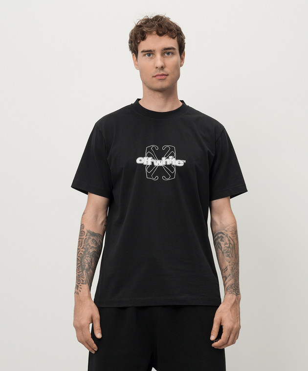 Off-White Черная футболка с фактурным логотипом OMAA027F24JER007 изображение 3