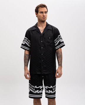 Dolce&Gabbana Черная рубашка с шелком в логотип шаблон. G5JH9TGI979