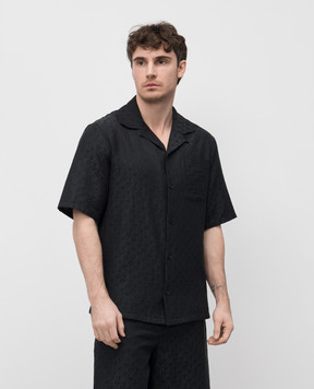 Off-White Черная рубашка с шелком в логотип шаблон. OMGG004C99FAB001