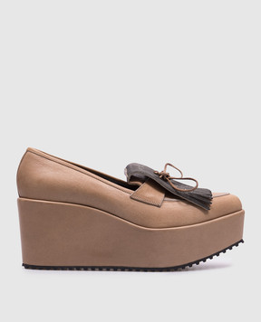 Brunello Cucinelli Бежевые кожаные туфли с цепочкой мониль MZDFLG079