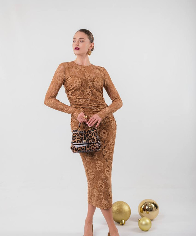 Dolce&Gabbana Коричневое платье из кружева F6DBATFLUBV изображение 7