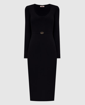 Twinset Чорна сукня міді в рубчик 252TP3352