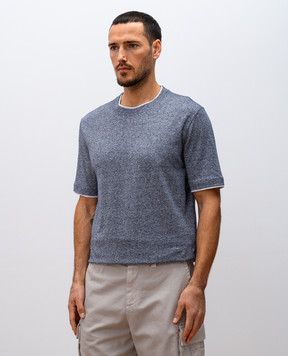 Brunello Cucinelli Синяя футболка с леном с эффектом наложения слоев MW8357427