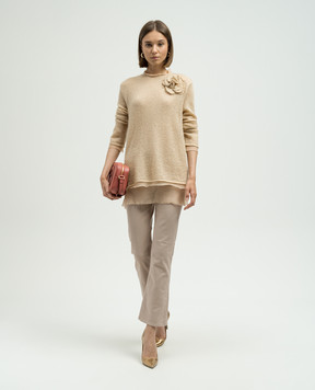 Ermanno Scervino Бежевый свитер с цветочной аппликацией D432L322ODX