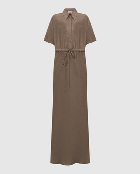 Brunello Cucinelli Коричнева сукня-сорочка з льоном MH126A5322