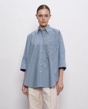 Brunello Cucinelli Голубая блузка с цветочной аппликацией M0F79RJ516