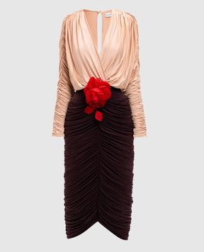 Magda Butrym Бежева сукня міді з драпіруванням з брошкою DRESS05116924
