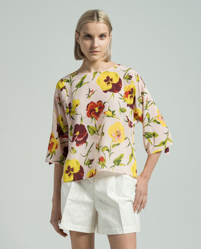 Max Mara Weekend Рожева блуза POMPOSA із шовку в квітковий принт POMPOSA