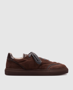 Brunello Cucinelli Коричневі замшеві кеди з ланцюжком моніль MZSFG3075P