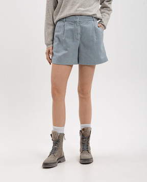 Brunello Cucinelli Блакитні шорти з льоном зі шкіряним патчем логотипа ML996P5903
