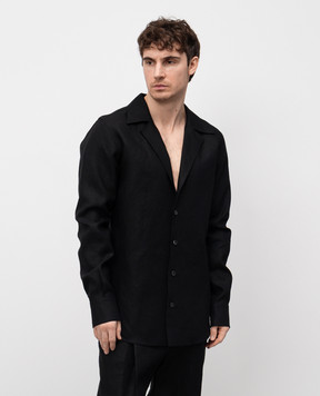 Dolce&Gabbana Чорна сорочка з льону G5MX5TFU4MC