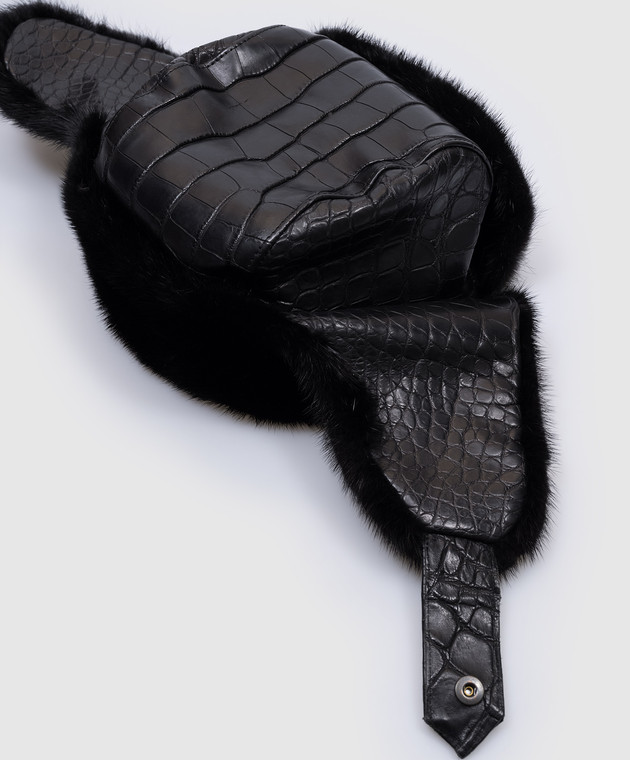 Schiatti Черная шапка из кожи крокодила с мехом норки 2461MINK изображение 3