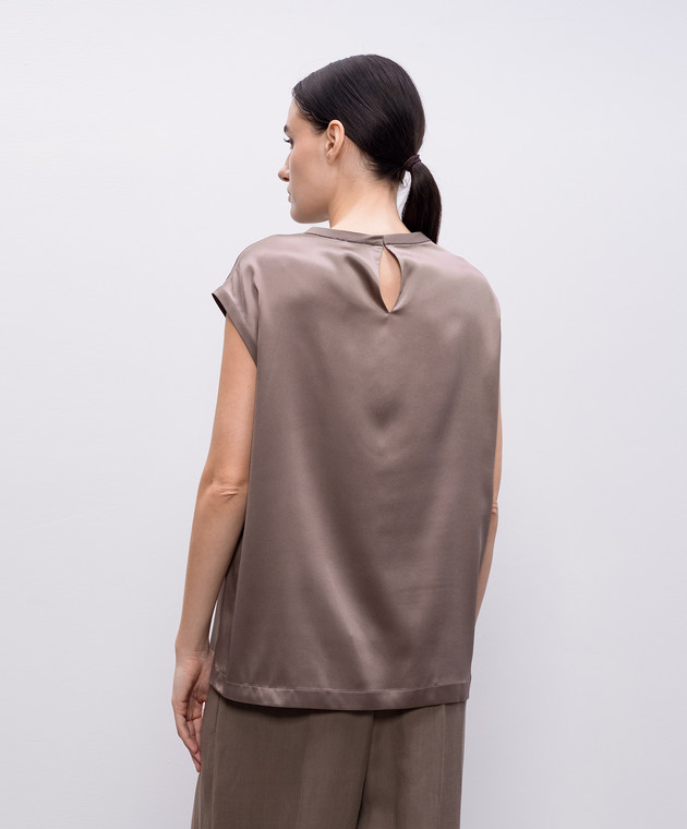 Brunello Cucinelli Коричневый топ из шелка с цепочкой мониль M0C59EH500 изображение 4
