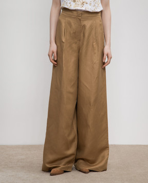 Max Mara Коричневі штани палаццо COLONIA з льону та шовку COLONIA