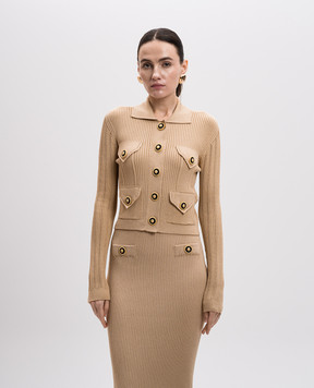 Balmain Бежевый кардиган с ажурным логотипом. EF1KL150KI10