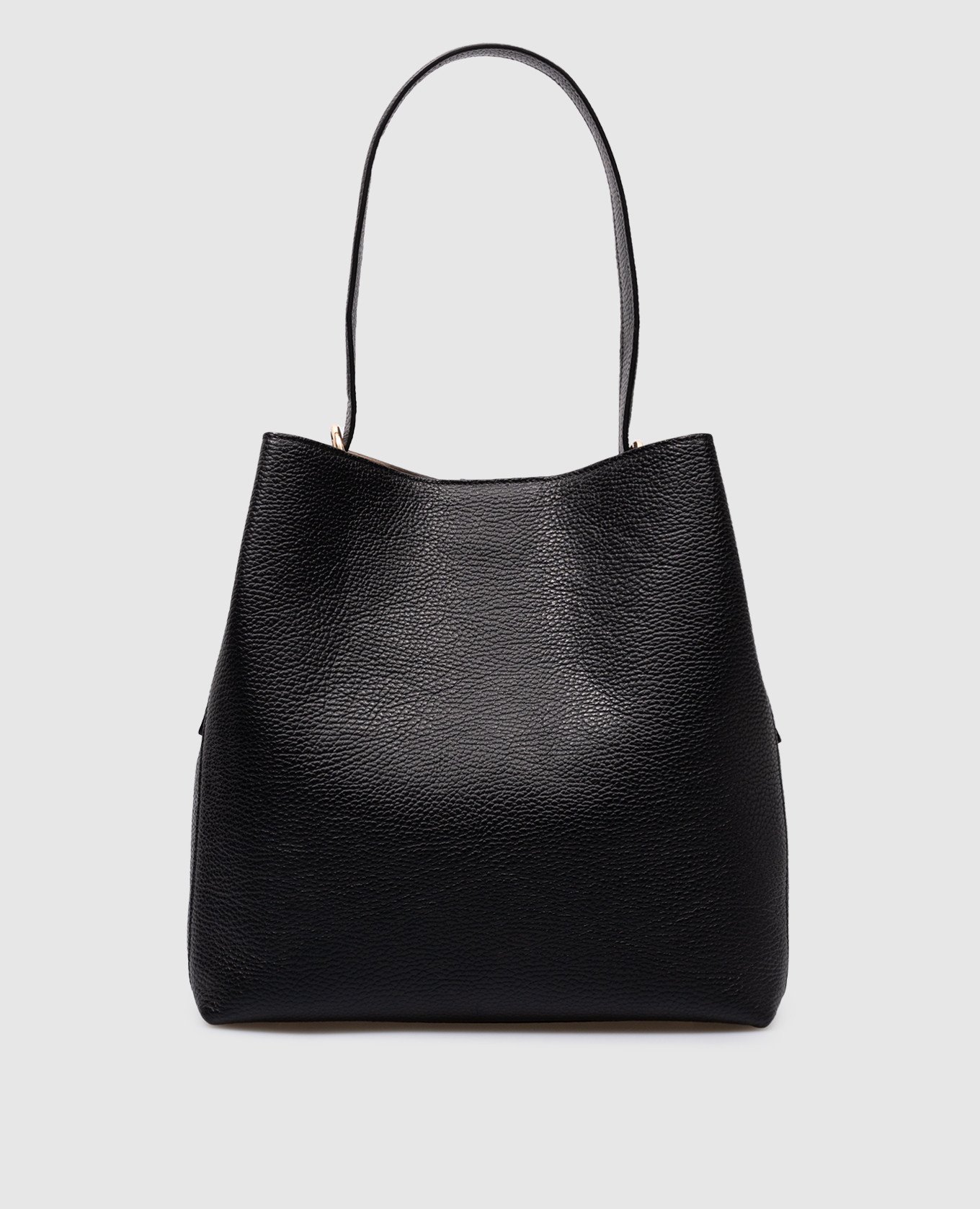 Black leather bag with embossed grain