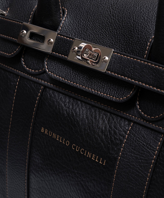 Brunello Cucinelli Черная кожаная дорожная сумка с логотипом MBZIBU071 изображение 5