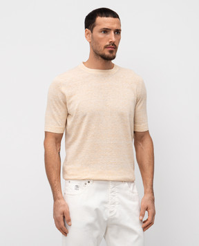 Brunello Cucinelli Оранжевая футболка с льном M2L00340