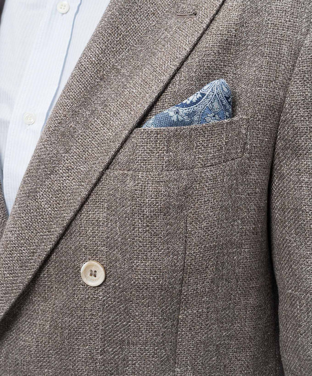 Brunello Cucinelli Синий двухсторонний платок-паше из льна и шелка в принт пейсли MR8890091 изображение 2
