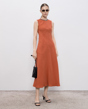 Brunello Cucinelli Оранжевое платье миди с леном с цепочкой мониль MPH26AFR61