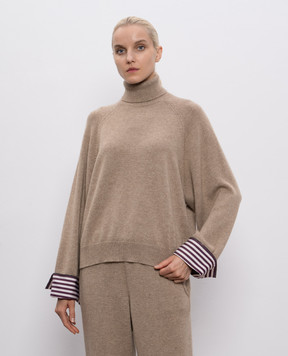 Brunello Cucinelli Бежевий светр з кашеміру з манжетами M12709803P