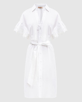Twinset Біла сукня-сорочка з мереживом у вигляді квітів 241TT2281