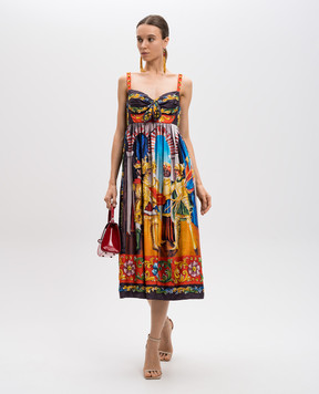 Dolce&Gabbana Сукня із шовку в брендовий принт з кристалами і паєтками IGE05ZGD84X