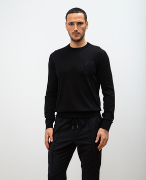 Dolce&Gabbana Чорний светр із шовку з вишивкою монограми логотипа GXX02ZJBSK3