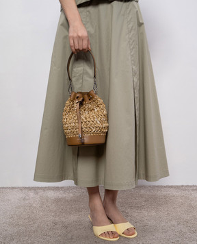 Gianni Chiarini Бежевая комбинированная сумка бакет-бег Natalia с рафией. BS11435COMMCRHML
