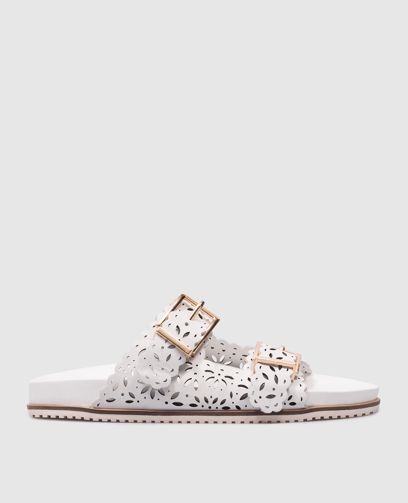 White leather flip-flops with perforations