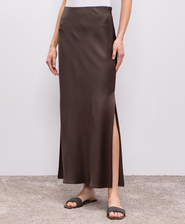 Brunello Cucinelli Коричневая юбка с разрезами M0H38G3396 изображение 3