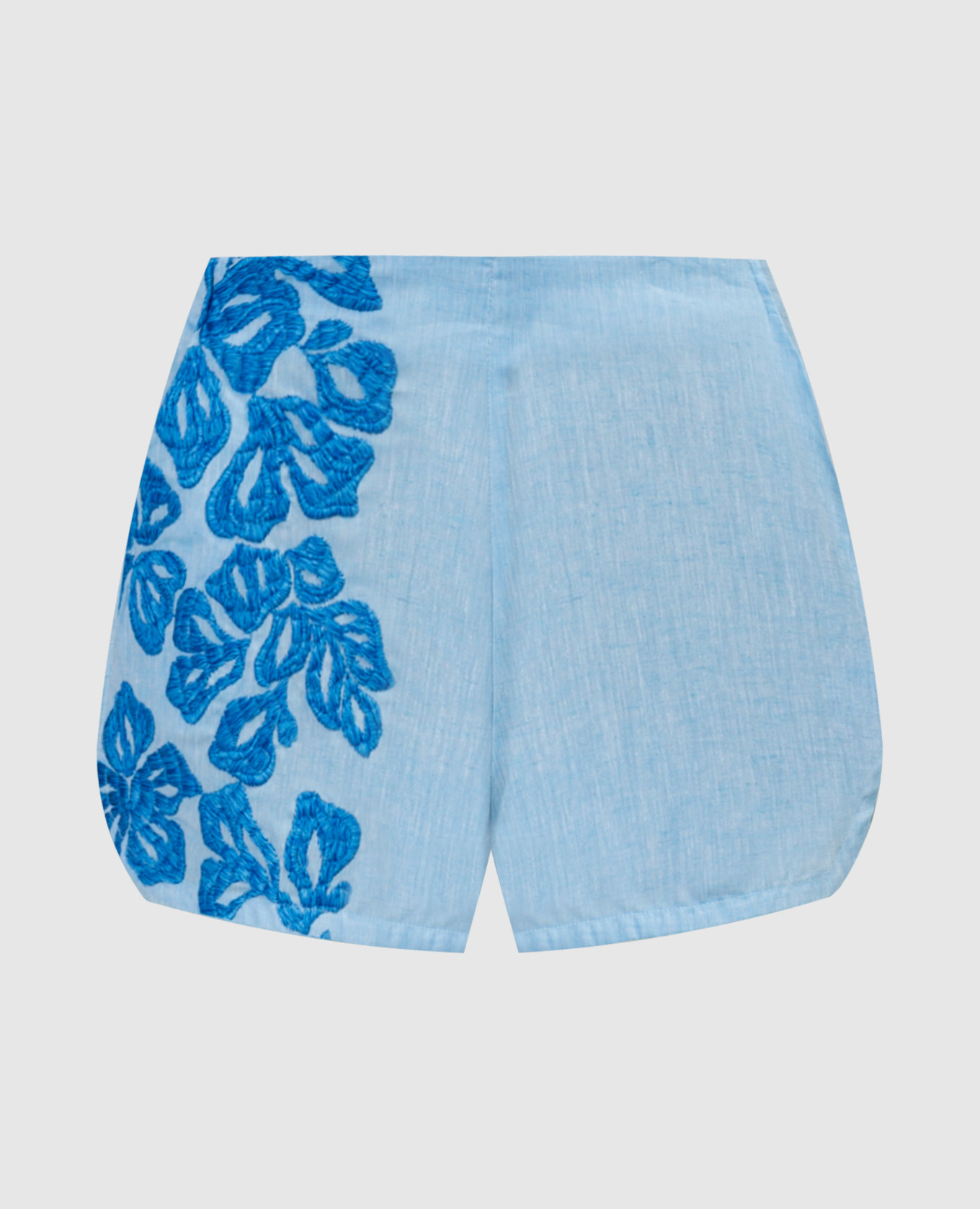 Blue linen shorts with embroidery