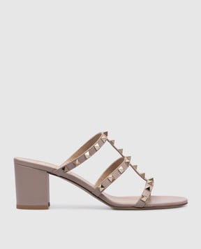 Valentino Бежевые кожаные мюли ROCKSTUD 6W2S0C47VOD