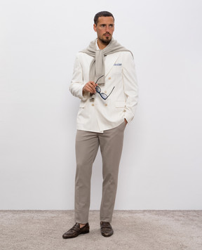 Brunello Cucinelli Белый двубортный пиджак с шерстью в полоску MR4967BPDP