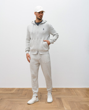 Brunello Cucinelli Серая спортивная куртка в рубчике с вышивкой логотипа эмблемы. M29200416G