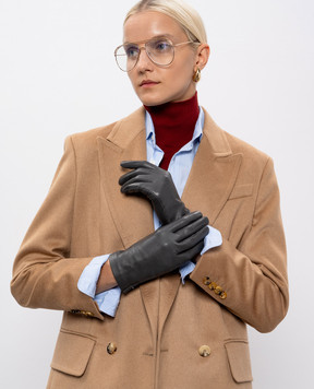 Sermoneta Gloves Сірі шкіряні рукавички з розрізом 301B2BT