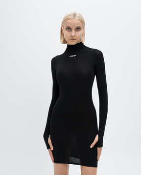 Off-White Черное платье мини с узором логотипа Off OWHI096C99KNI001