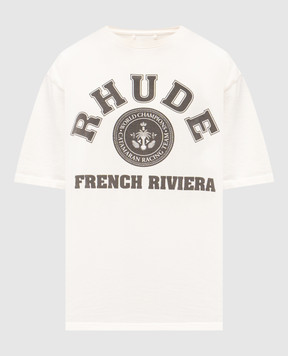 Rhude Бежевая футболка с принтом French riviera RHPS25TT08012