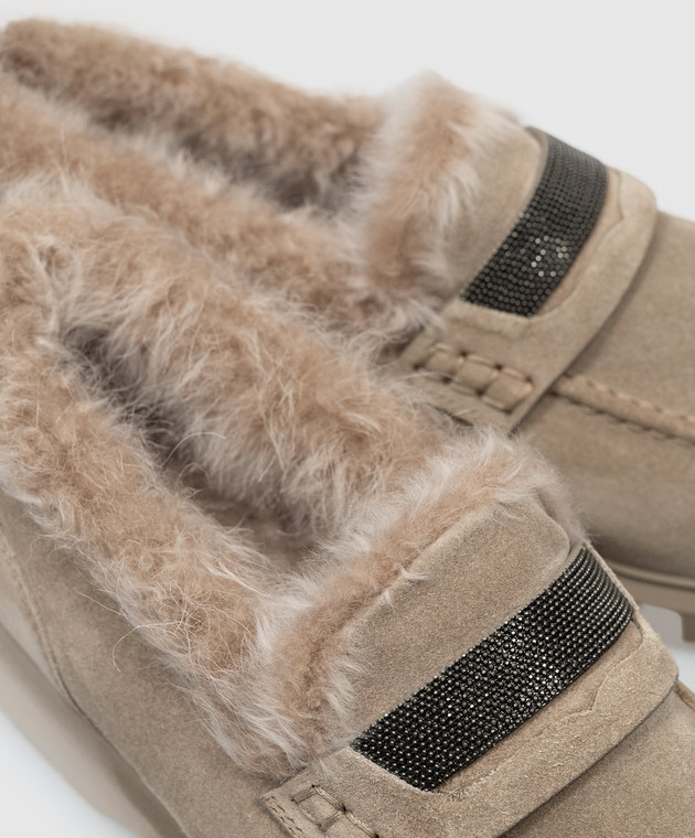 Brunello Cucinelli Бежеві замшеві лофери на хутрі з ланцюжком моніль MZSFG2569 зображення 5