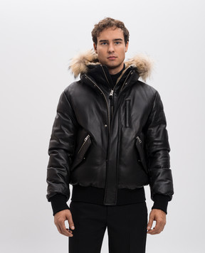 Mackage Черная кожаная пуховая куртка с мехом енота с логотипом GLENF