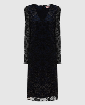 Lanvin Синее платье с кружевом с люрексом RWDR21593364