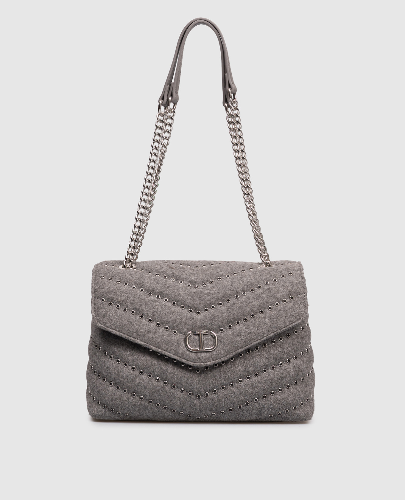 

Серая сумка-мессенджер с кристаллами, Серый, Сумки через плечо